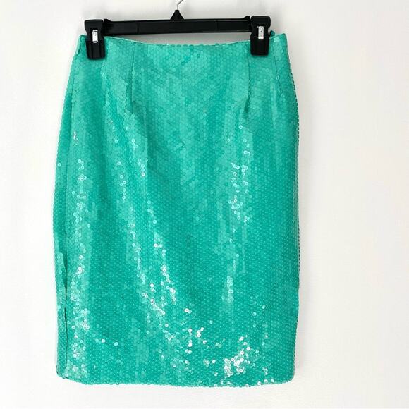 Vintage Chetta B Sherrie Bloom Peter Noviello Green Sequin two piece skirt set 6 - Picture 9 of 12
